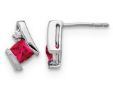 7/10 Carat (ctw) Lab-Created Cushion Cut Ruby Post Earrings in Sterling Silver